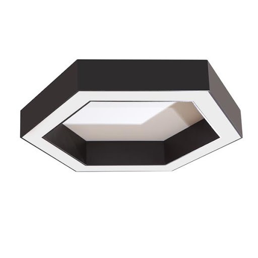 6x50 Altıgen LED Aydınlatma armatürü, siyah kasa, opal difüzör, sıva üstü